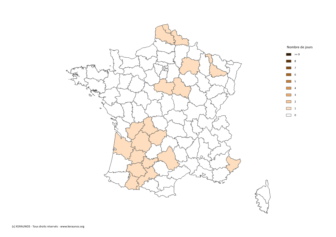 Carte Nombre de jours avec orage fort