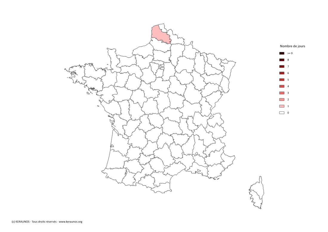 Carte Nombre de jours avec orage violent