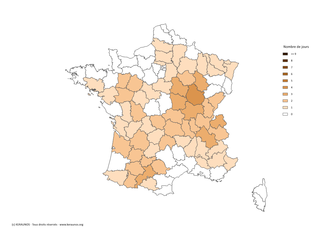 Carte Nombre de jours avec orage fort