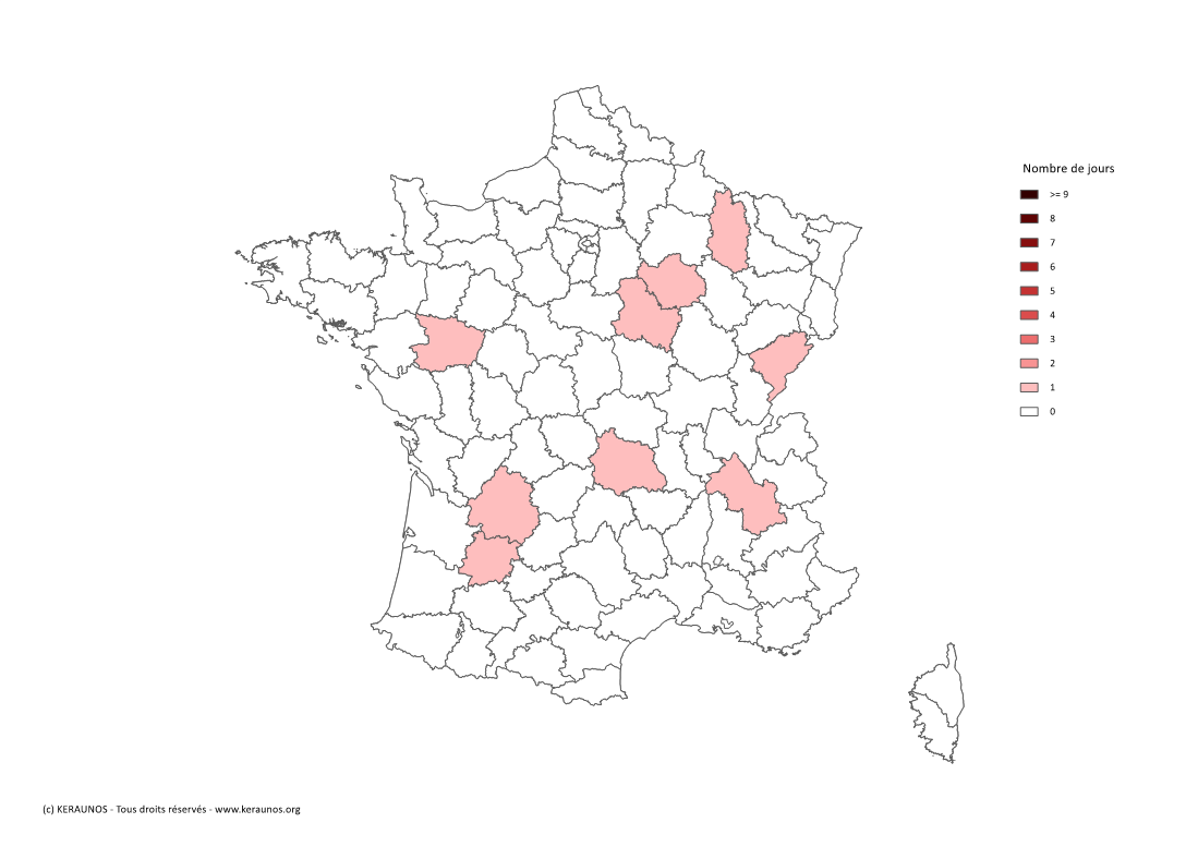 Carte Nombre de jours avec orage violent