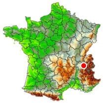Localisation des rafales descendantes survenues entre Isère et Savoie le 11 juillet 2016