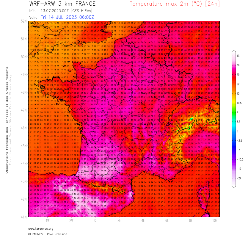<p>Retour de très fortes chaleurs par le sud-ouest demain vendredi pour le 14 juillet. La chaleur gagnera la majeure partie de la France avec fréquemment plus de 30°C. Dégradation faible à modérée la nuit suivante de l'est Aquitaine au nord.</p>