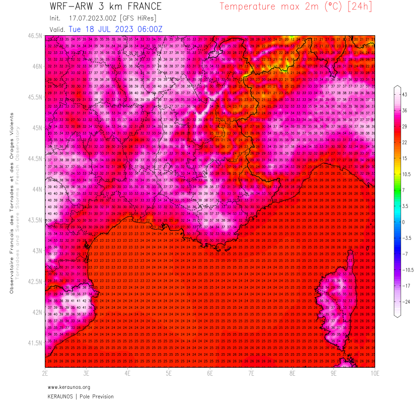 <p>Pic de chaleur confirmé demain mardi sur le sud du pays avec des valeurs modélisées à 40°C sur plusieurs secteurs entre Occitanie, Rhône-Alpes et la Provence. Jusqu'à 43°C en Catalogne espagnole.</p>