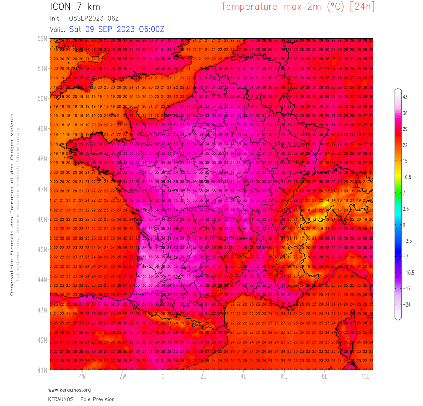 <p>Ce soir, pour le coup d'envoi de la #RWC2023, il devrait faire 31/32°C au Stade de France à 21h. Demain samedi, journée très chaude à l'échelle nationale avec hausse dans le sud-ouest. 35/37°C jusqu'au Centre voire en Ile-de-France.</p>