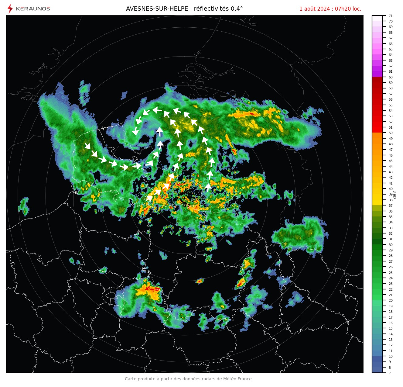 <p>Les orages qui ont provoqué une très forte activité électrique ainsi que des pluies intenses et durables la nuit dernière dans le Nord et le Pas-de-Calais sont liés à un système convectif de mésoéchelle rotatif (Mesoscale Convective Vortex, ou MCV). Plus d'informations dans l'article en lien.</p>