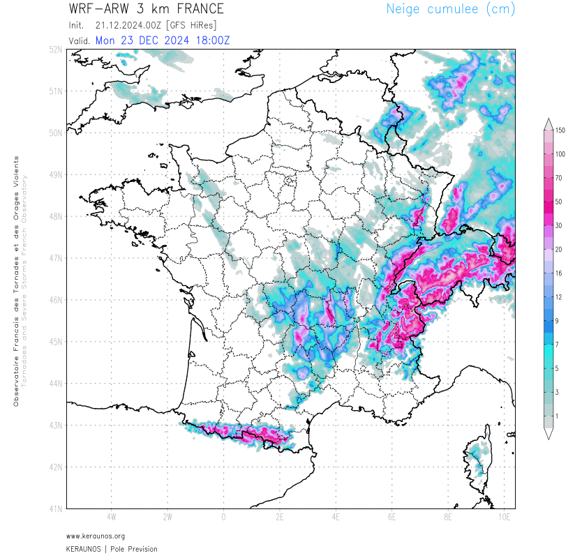 <p>Avant le retour de conditions très anticycloniques pour et après Noël, une nouvelle offensive neigeuse va se produire dimanche et lundi avec des cumuls appréciables sur tous les reliefs (souvent 30 à 50 cm voire 80 cm sur les Alpes).</p>