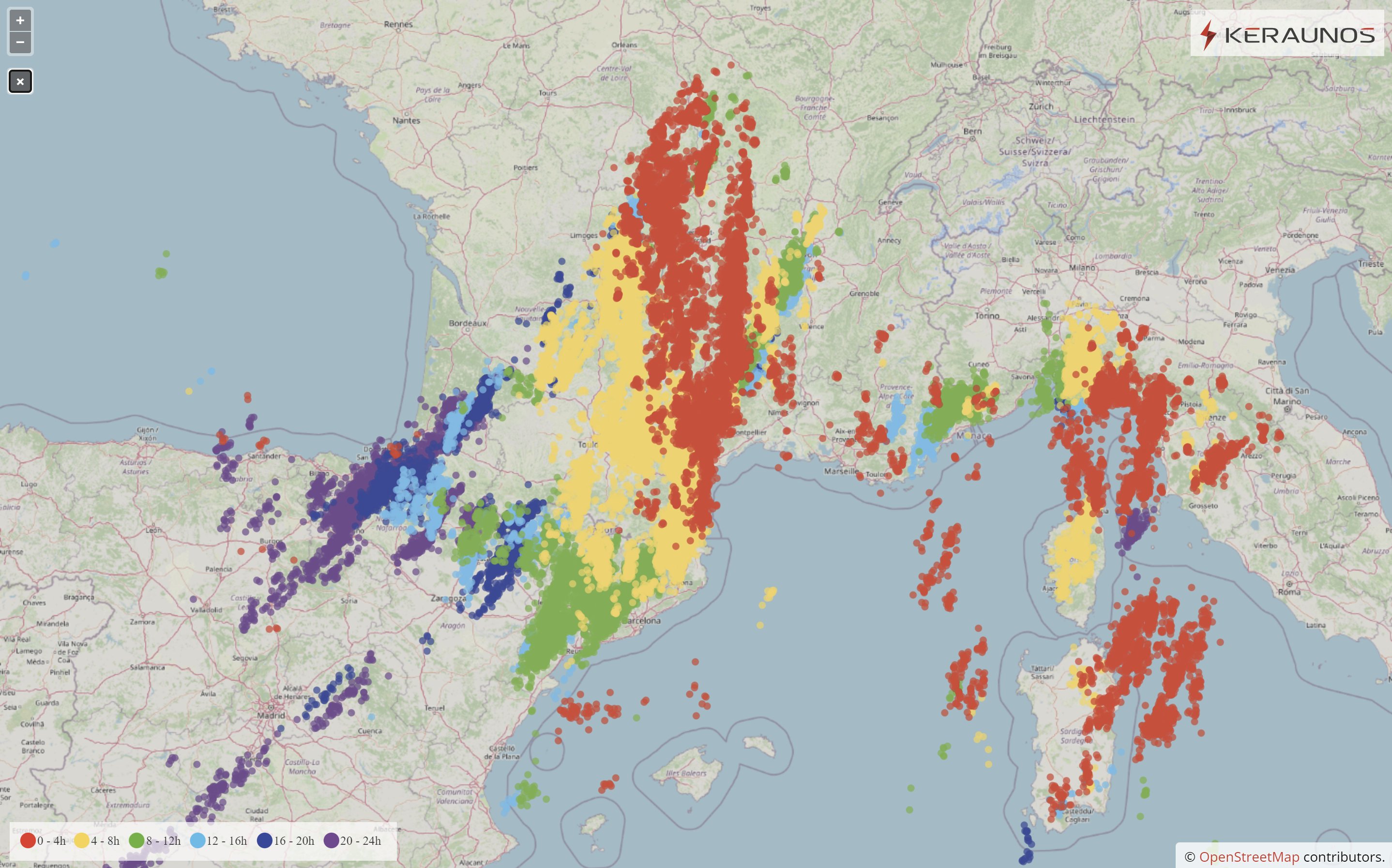 <p>L'activité électrique de ces dernières 24h est spectaculaire pour une deuxième quinzaine d'octobre. La masse d'air a été remarquablement instable, produisant des orages sur une bonne moitié sud, jusqu'au Golfe de Gênes. Plus de 30 000 éclairs détectés en France ces 24 dernières heures.</p>