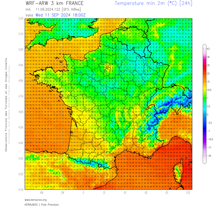 <p>L'air plus froid va progresser sur la France ces prochaines heures. Des minimales à un chiffre sont attendues sur une bonne moitié nord du pays, avec parfois 3 à 4°C dans le nord-est demain au petit matin.</p>