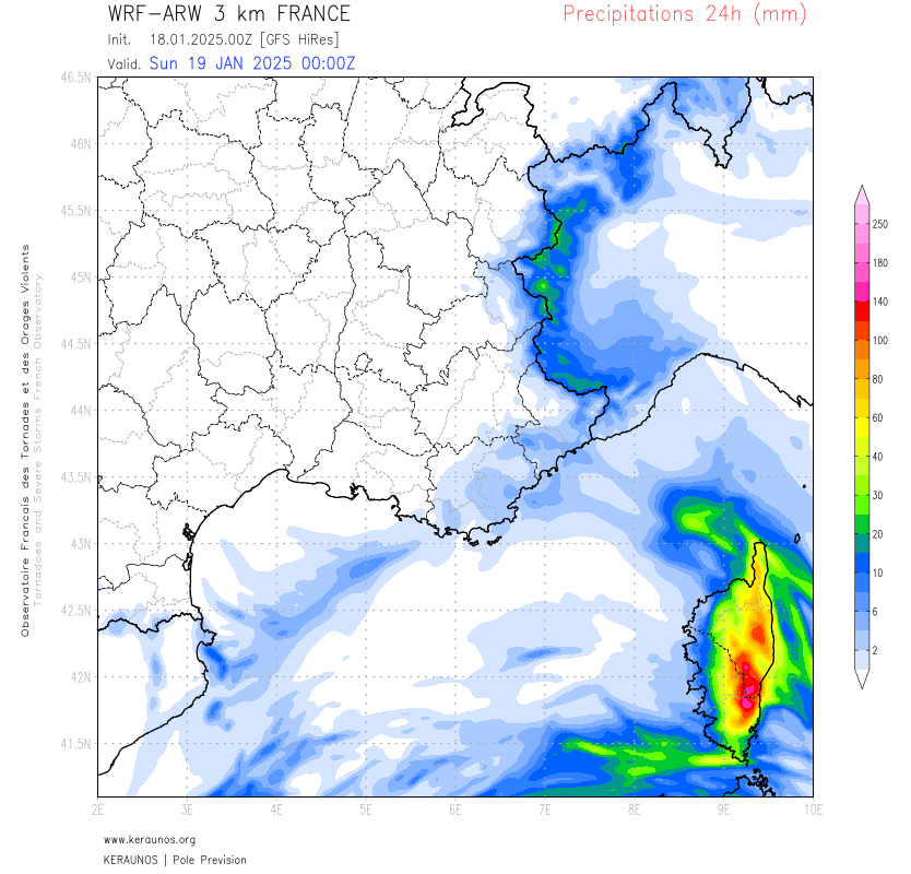 <p>Des pluies soutenues produiront de forts cumuls sur la façade orientale de la Corse durant le week-end. Des lames d'eau pouvant atteindre 200 mm en 24h sont attendues, notamment sur le sud-est de l'île.</p>