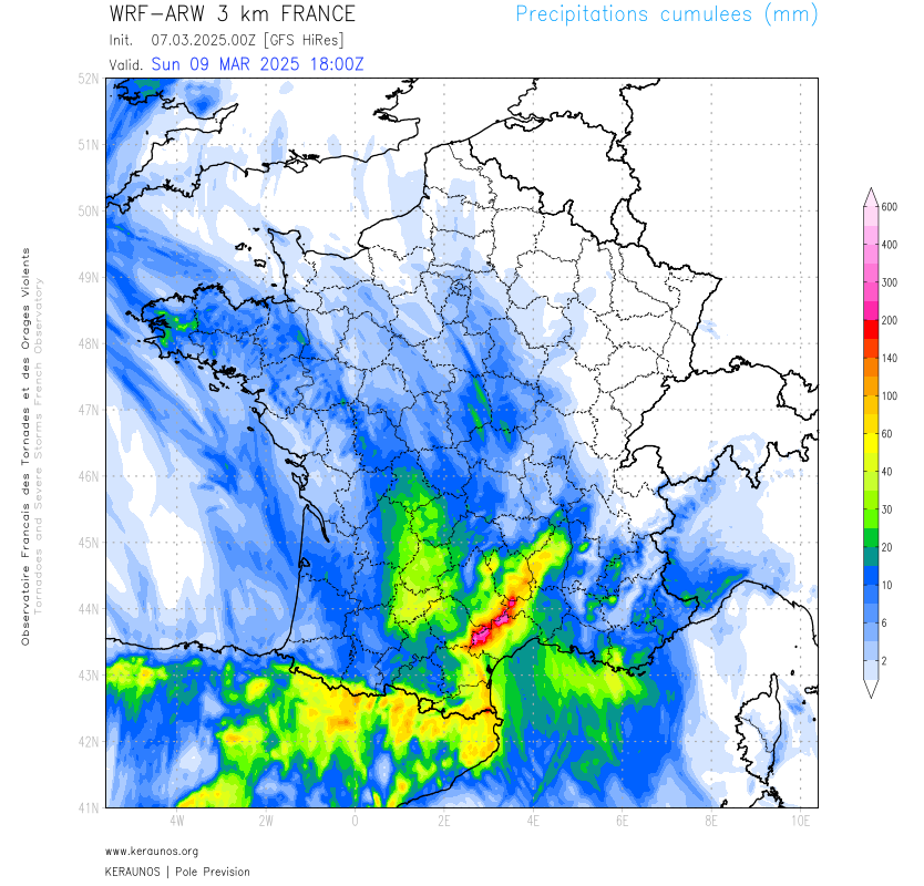<p>Un épisode cévenol assez atypique pour un début de mois de mars est attendu jusqu'à dimanche, avec des cumuls 24h pouvant atteindre 200 mm entre Montagne Noire et Aigoual. Les plaines devraient être plus épargnées. Un bulletin Méditerranée a été émis.</p>
