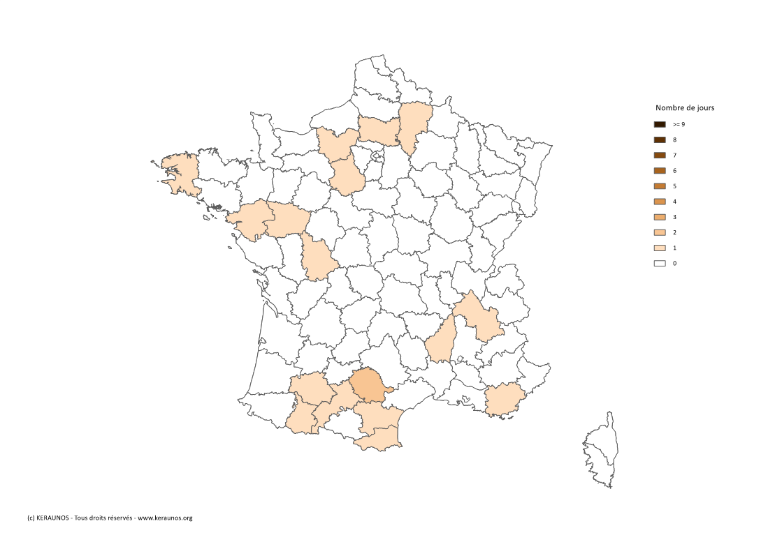 Carte Nombre de jours avec orage fort