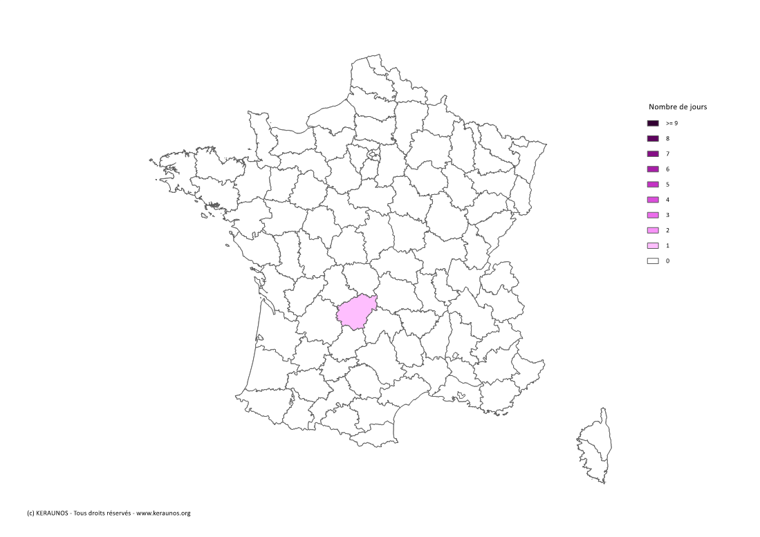 Carte Nombre de jours avec orage extrême