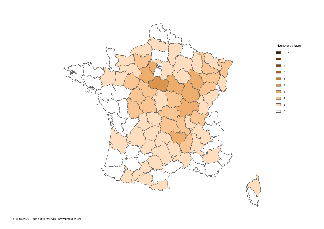 Carte Nombre de jours avec orage fort