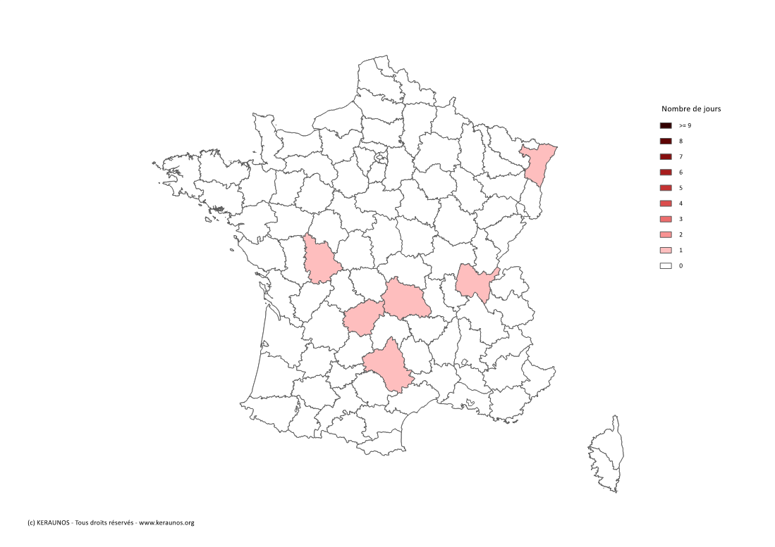 Carte Nombre de jours avec orage violent