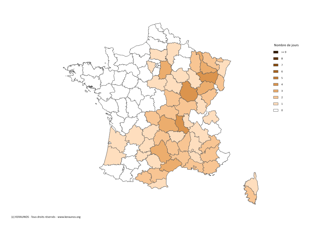 Carte Nombre de jours avec orage fort