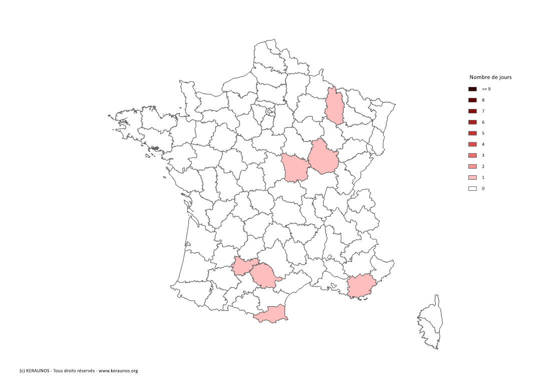 Carte Nombre de jours avec orage violent