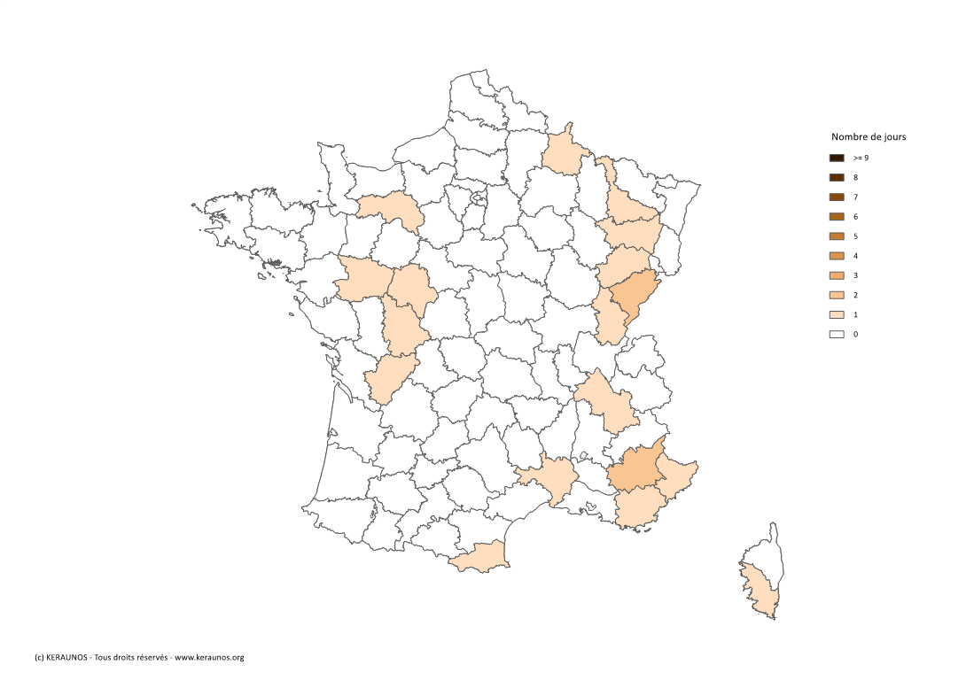 Carte Nombre de jours avec orage fort