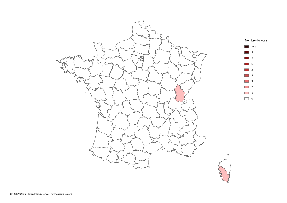 Carte Nombre de jours avec orage violent