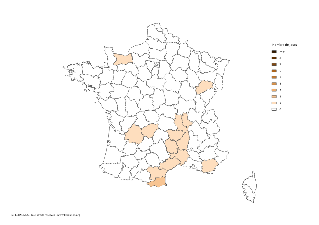 Carte Nombre de jours avec orage fort