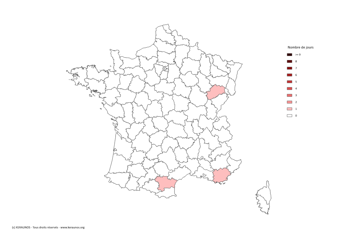 Carte Nombre de jours avec orage violent