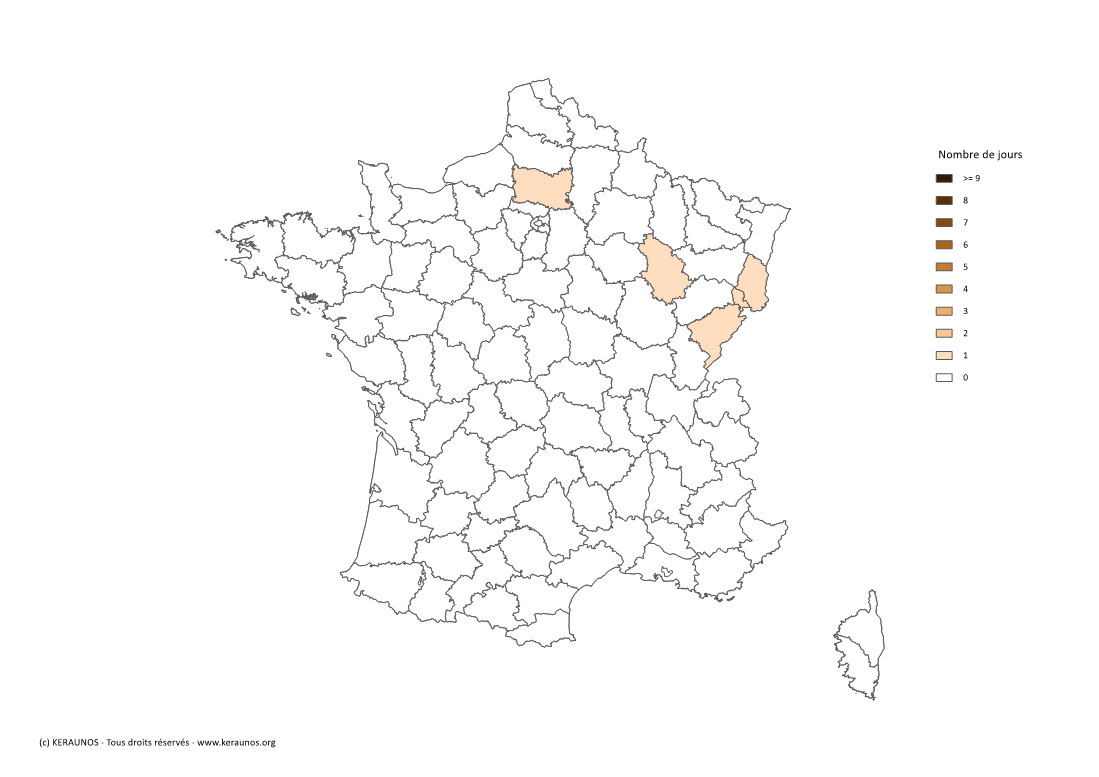 Carte Nombre de jours avec orage fort