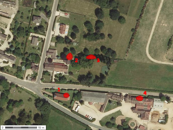 Trajectoire de la tornade EF0 de Villechétive (Yonne) du 11 février 2007 - Vue aérienne et principaux dégâts