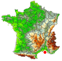 Localisation de la tornade EF0 d'Arles (13) du 27 avril 2015.