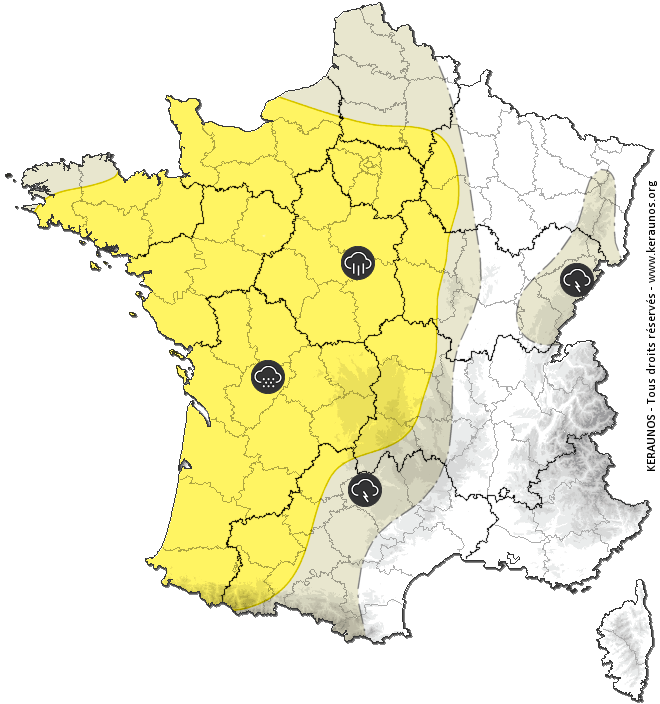 Carte de prévision globale de tous les risques orageux