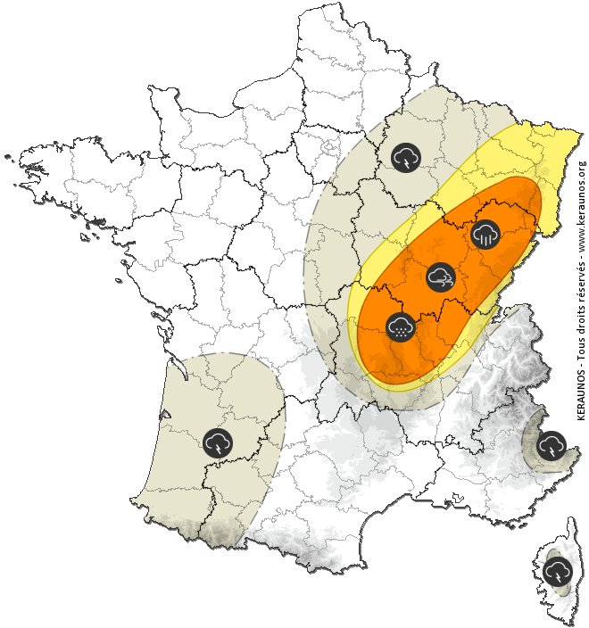 Carte de prévision des orages - Keraunos
